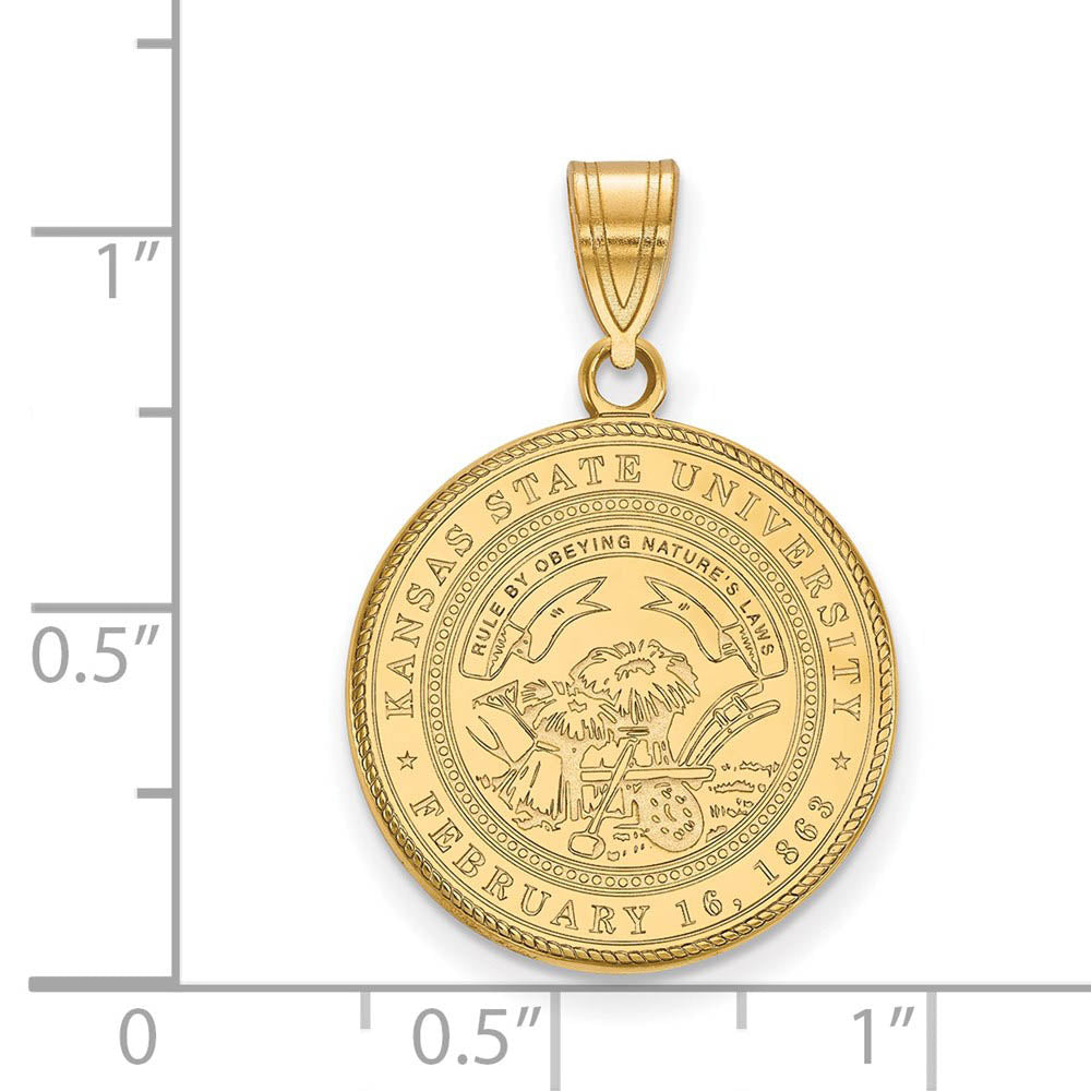 Alternate view of the 14k Gold Plated Silver Kansas State Large Crest Pendant by The Black Bow Jewelry Co.