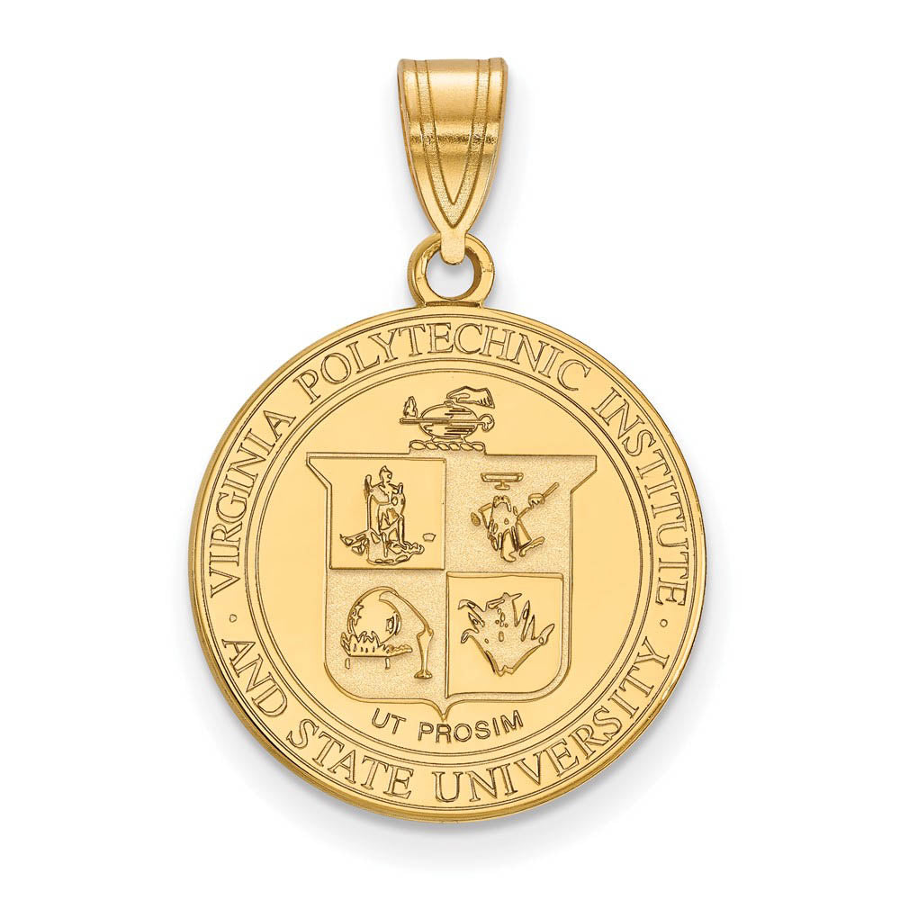 14k Gold Plated Silver Virginia Tech Large Crest Disc Pendant, Item P17739 by The Black Bow Jewelry Co.
