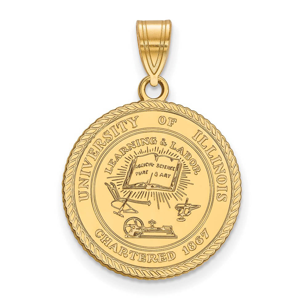 14k Gold Plated Silver U. of Illinois Large Crest Pendant, Item P17746 by The Black Bow Jewelry Co.