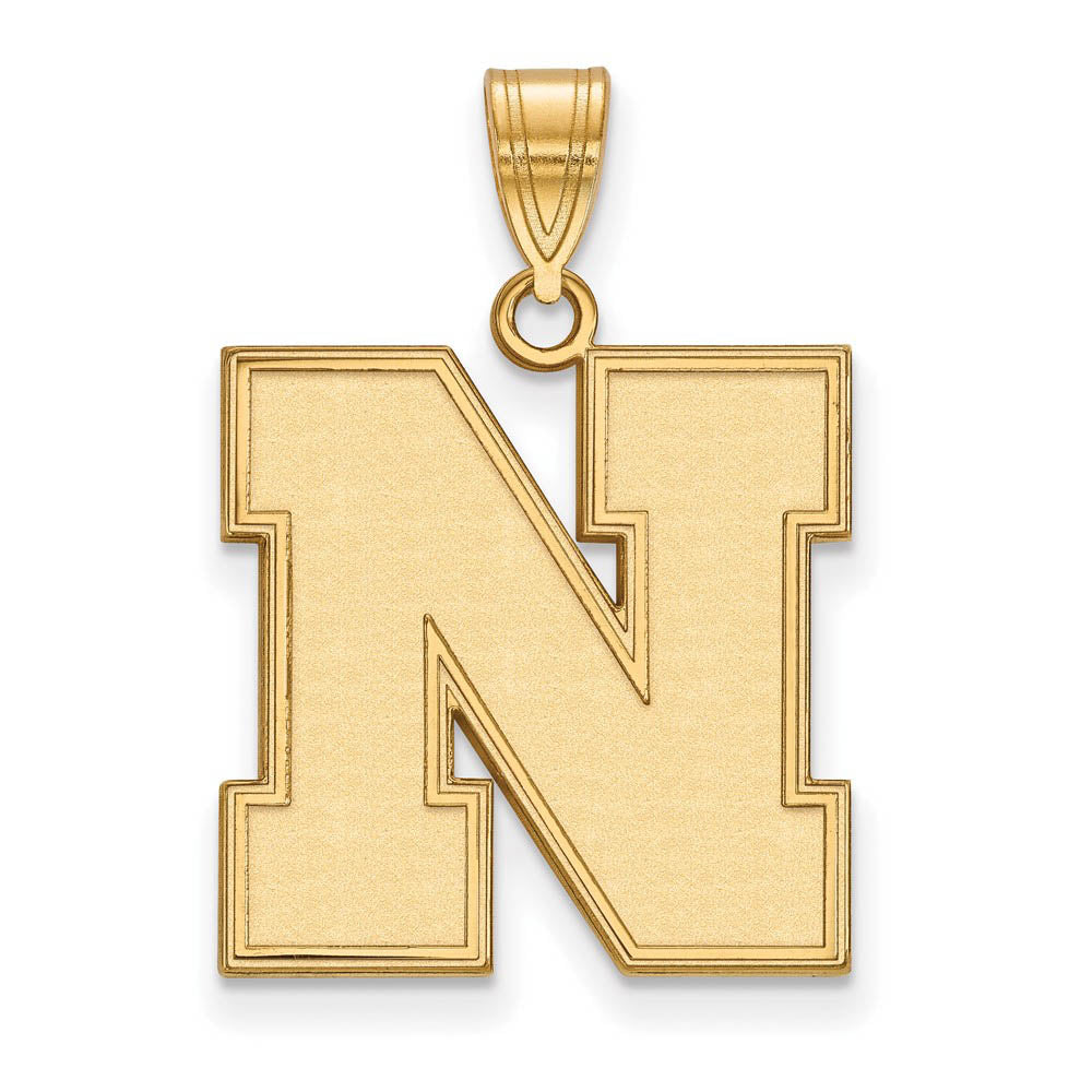 14k Gold Plated Silver U of Nebraska Large Initial N Pendant, Item P17755 by The Black Bow Jewelry Co.