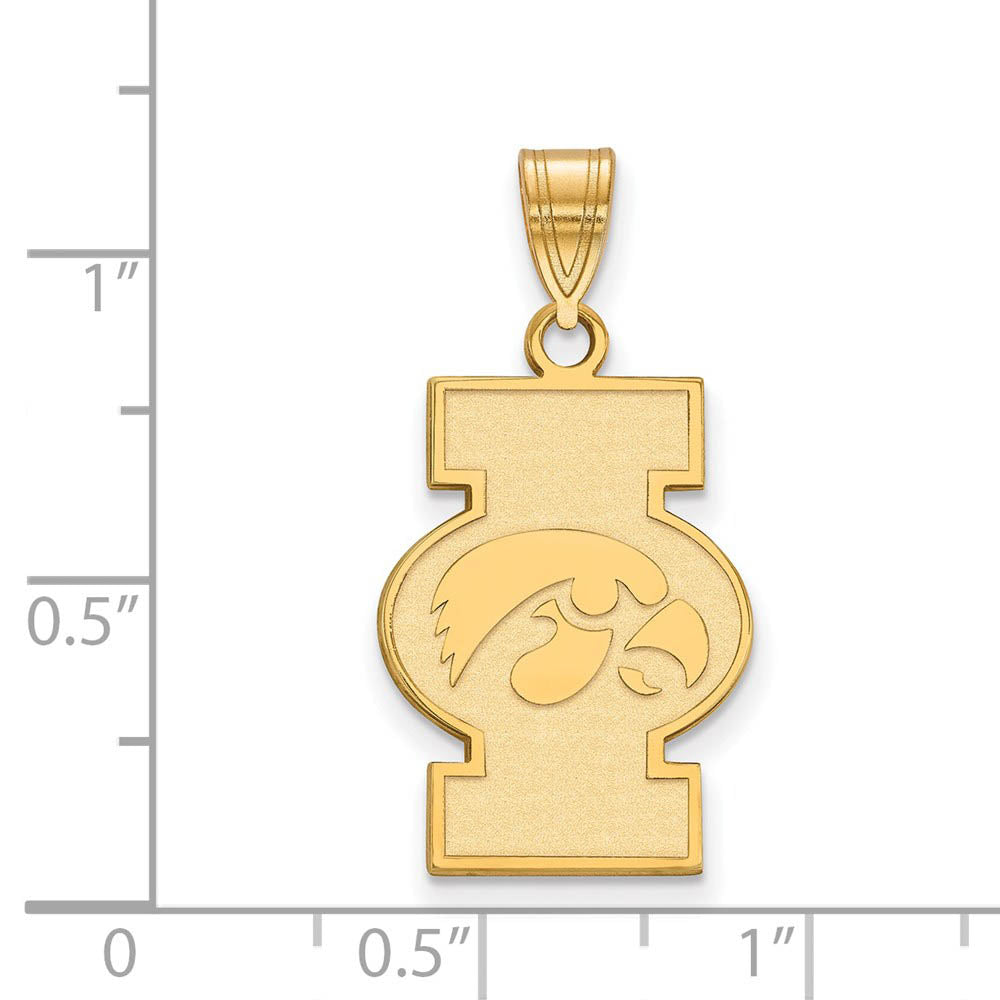 Alternate view of the 14k Gold Plated Silver U. of Iowa Large Logo Pendant by The Black Bow Jewelry Co.