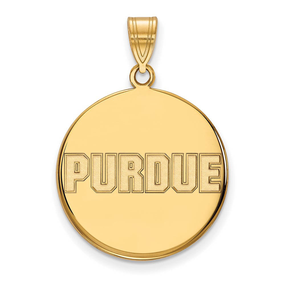 14k Gold Plated Silver Purdue Large Script Disc Pendant, Item P17770 by The Black Bow Jewelry Co.