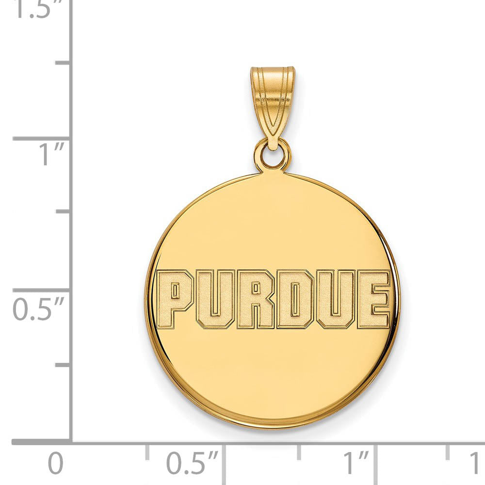 Alternate view of the 14k Gold Plated Silver Purdue Large Script Disc Pendant by The Black Bow Jewelry Co.