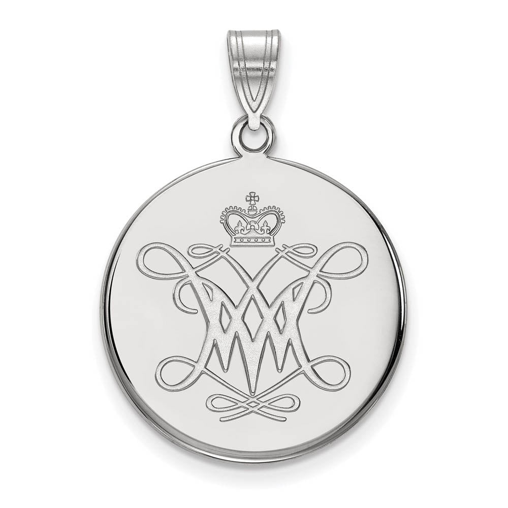 Sterling Silver William and Mary Large Disc Pendant, Item P18045 by The Black Bow Jewelry Co.