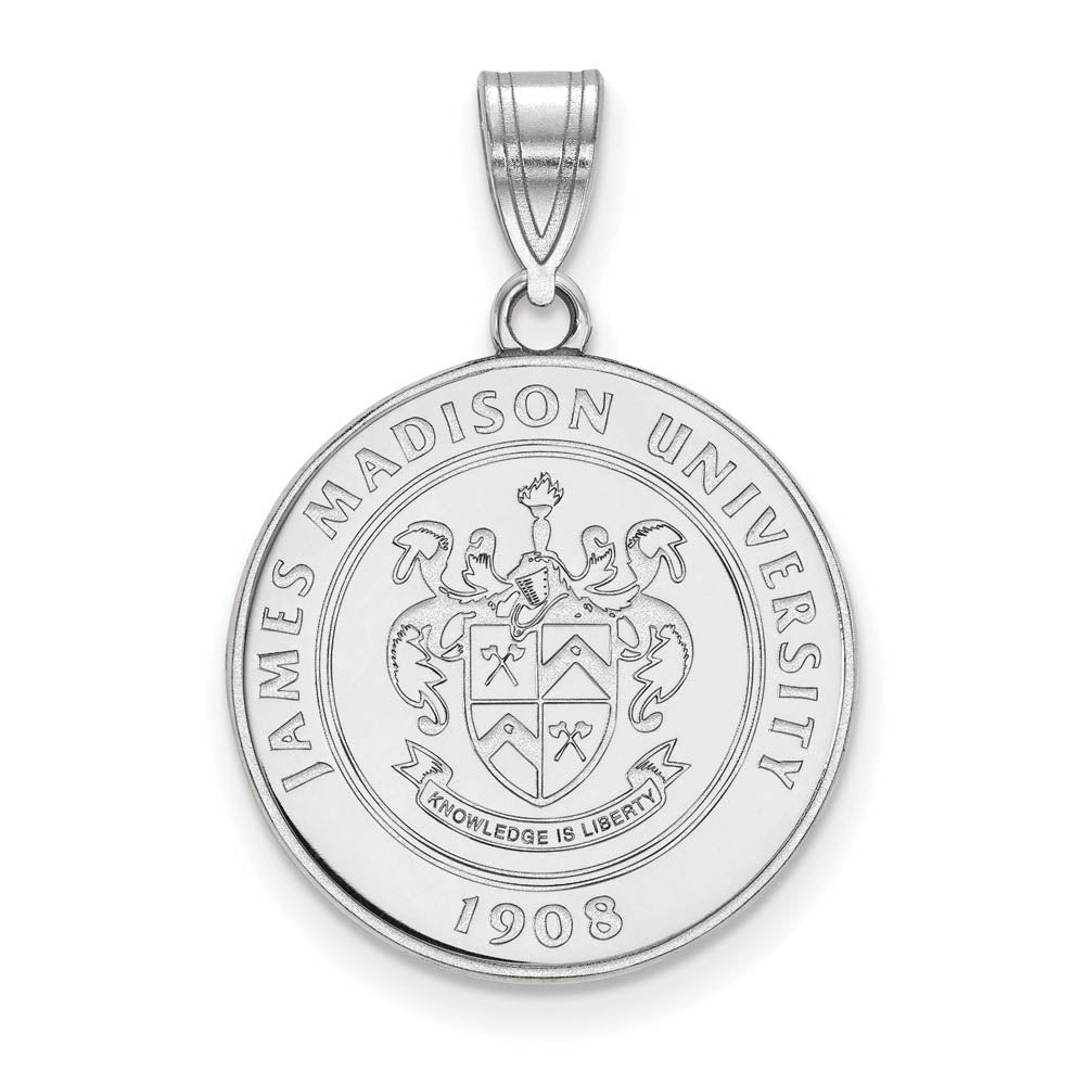 Sterling Silver James Madison U Large Crest Pendant, Item P18077 by The Black Bow Jewelry Co.