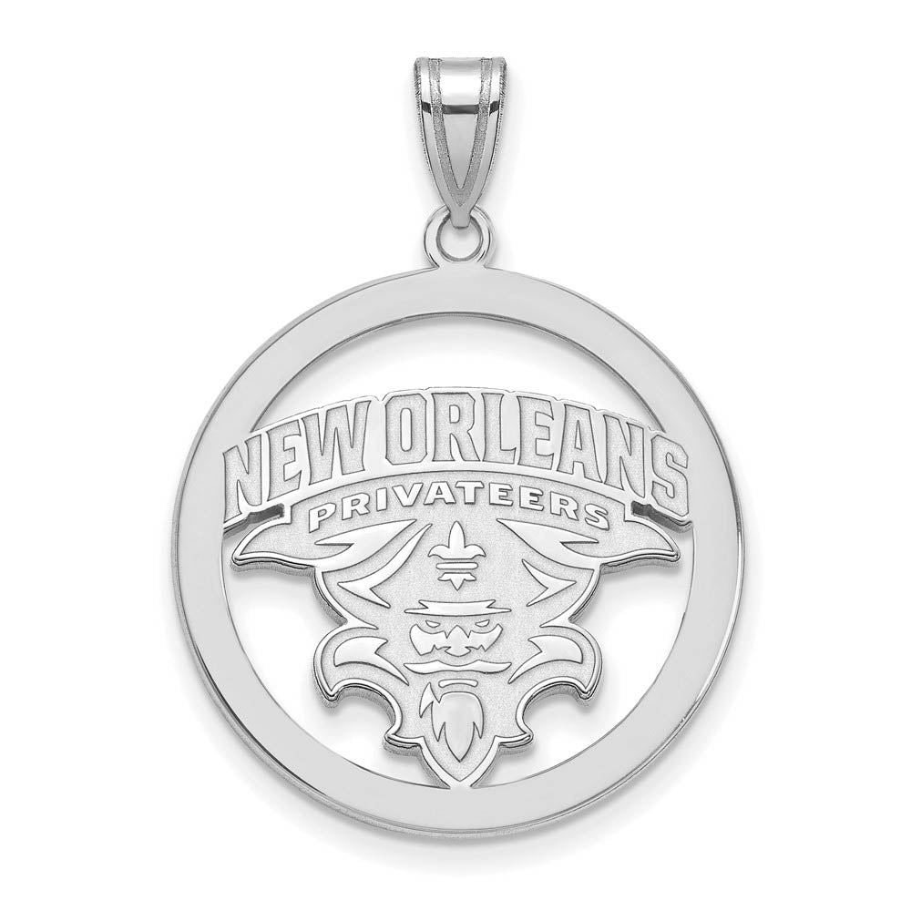 Sterling Silver U. of New Orleans XL Circle Pendant, Item P18079 by The Black Bow Jewelry Co.