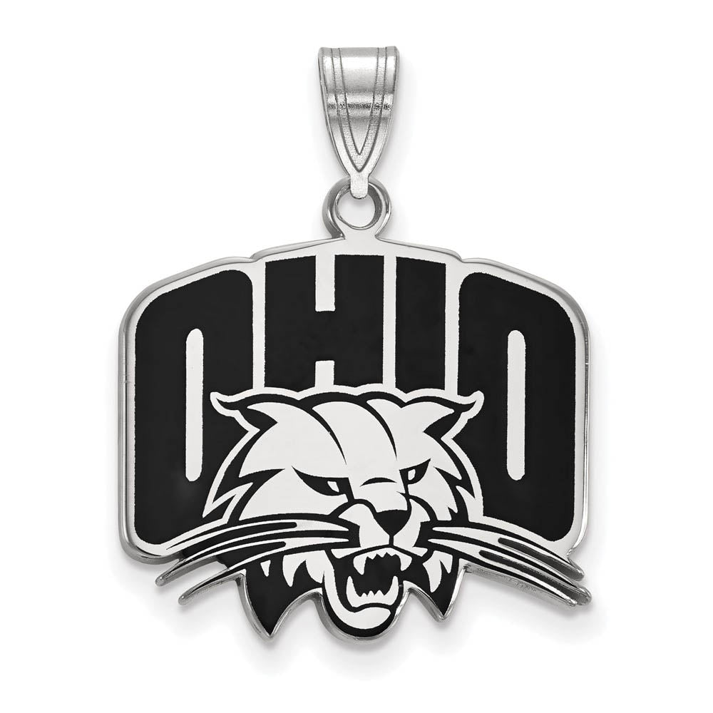 Sterling Silver Ohio U. Large Enamel Logo Pendant, Item P18099 by The Black Bow Jewelry Co.