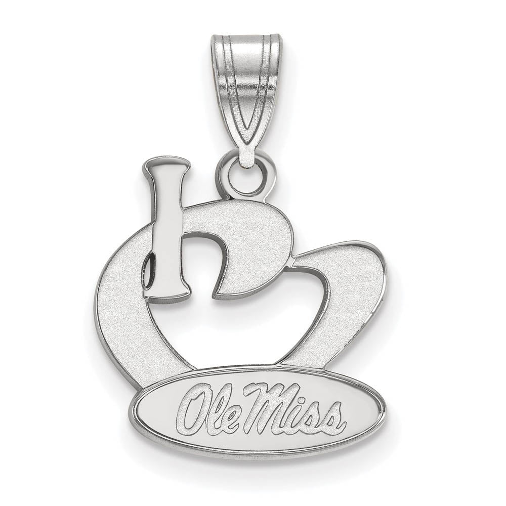 Sterling Silver U. of Mississippi Large I Love Logo Pendant, Item P18151 by The Black Bow Jewelry Co.