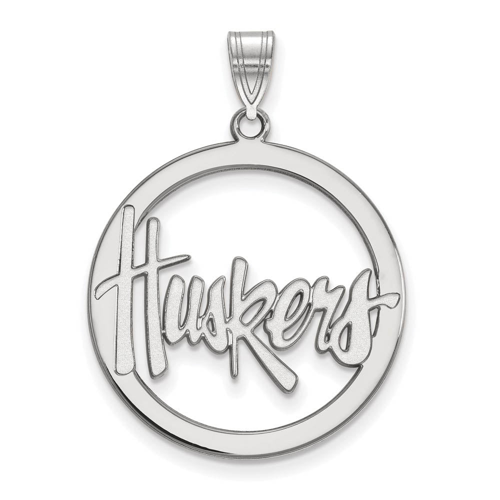 Sterling Silver U. of Nebraska XL Circle Pendant, Item P18153 by The Black Bow Jewelry Co.
