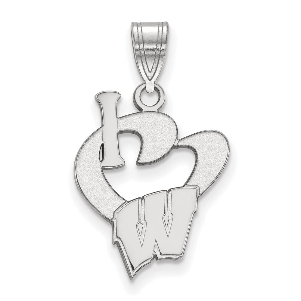 Sterling Silver U. of Wisconsin Large I Love Logo Pendant, Item P18157 by The Black Bow Jewelry Co.