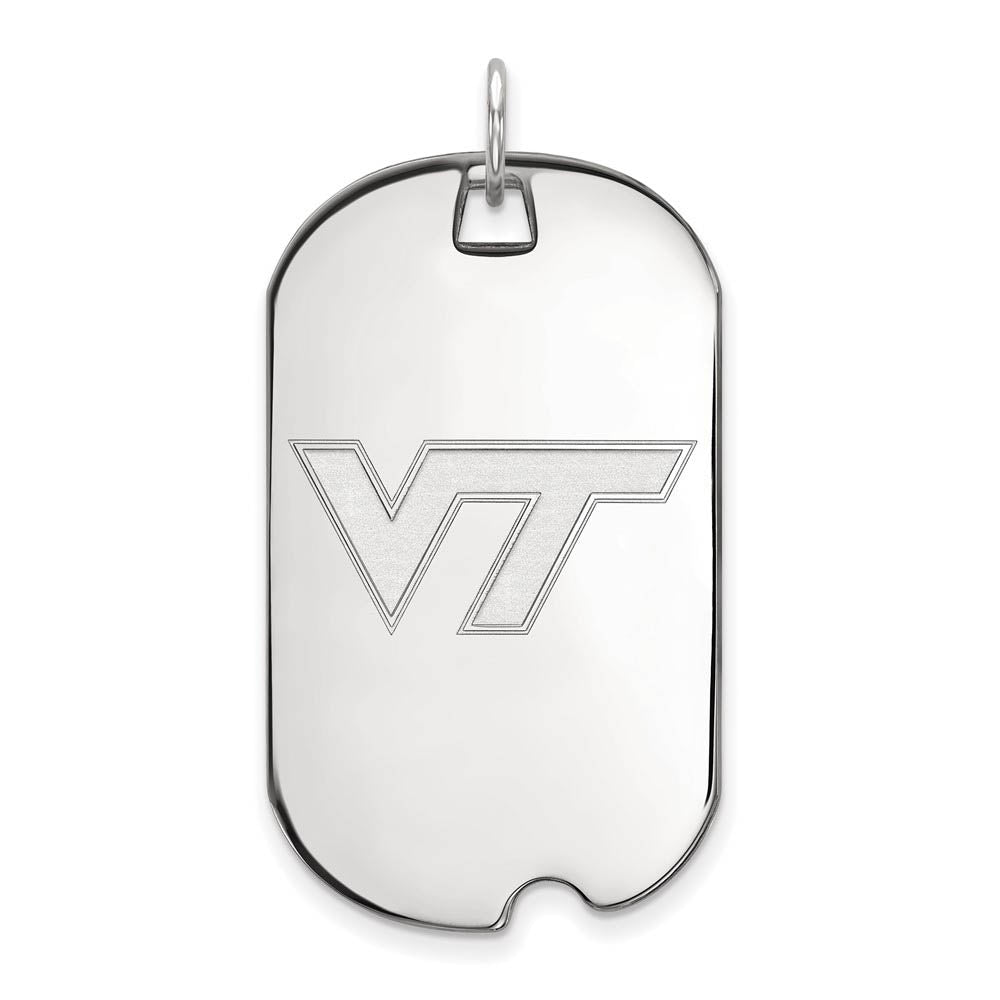 Sterling Silver Virginia Tech Large Logo Dog Tag Pendant, Item P18182 by The Black Bow Jewelry Co.