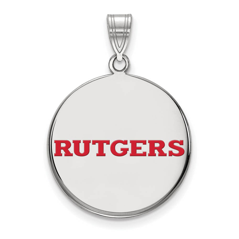 Sterling Silver Rutgers Large Enamel Script Disc Pendant, Item P18194 by The Black Bow Jewelry Co.