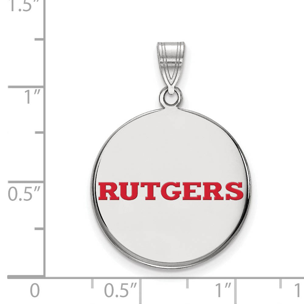 Alternate view of the Sterling Silver Rutgers Large Enamel Script Disc Pendant by The Black Bow Jewelry Co.