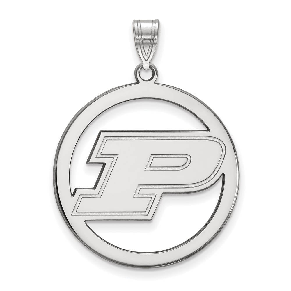 Sterling Silver Purdue XL Initial P Circle Pendant, Item P18258 by The Black Bow Jewelry Co.