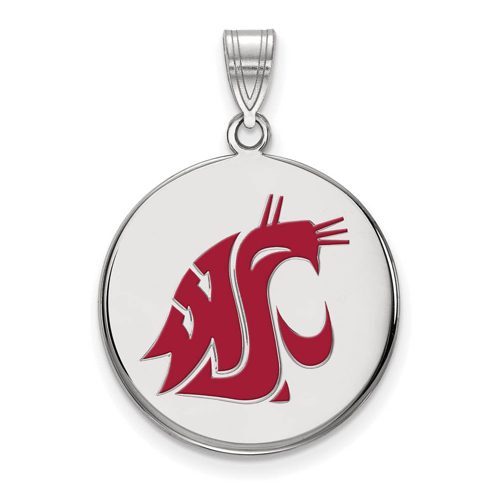 Sterling Silver Washington State Large Enamel Mascot Disc Pendant, Item P18263 by The Black Bow Jewelry Co.