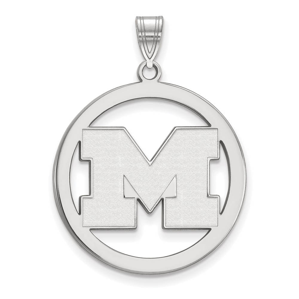 Sterling Silver U. of Michigan XL Initial M Circle Pendant, Item P18272 by The Black Bow Jewelry Co.