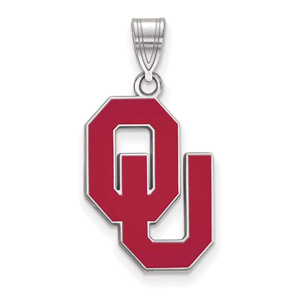 Sterling Silver U. of Oklahoma Large Enamel Pendant, Item P18273 by The Black Bow Jewelry Co.