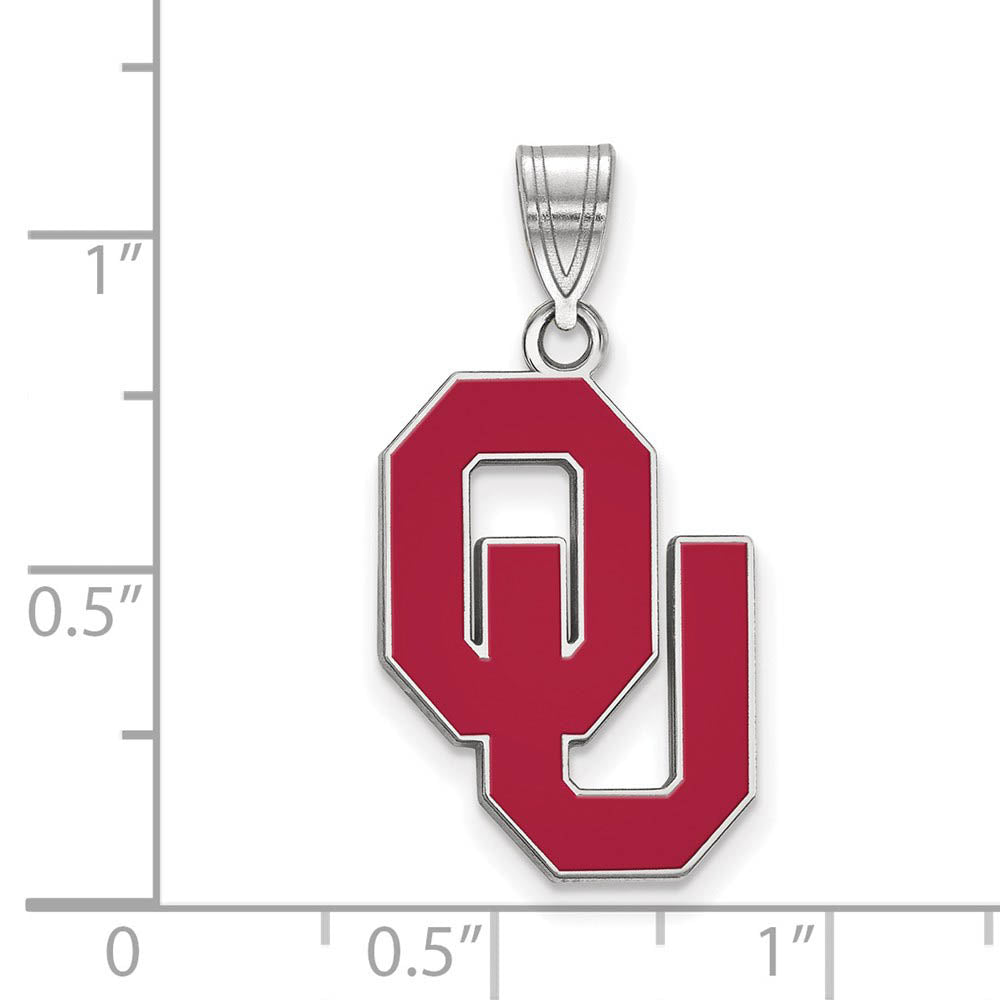 Alternate view of the Sterling Silver U. of Oklahoma Large Enamel Pendant by The Black Bow Jewelry Co.