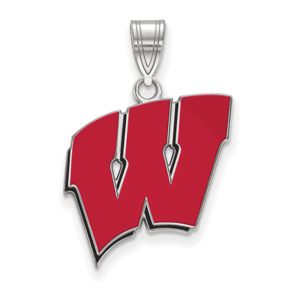 Sterling Silver U. of Wisconsin Large 'W' Enamel Pendant, Item P18282 by The Black Bow Jewelry Co.
