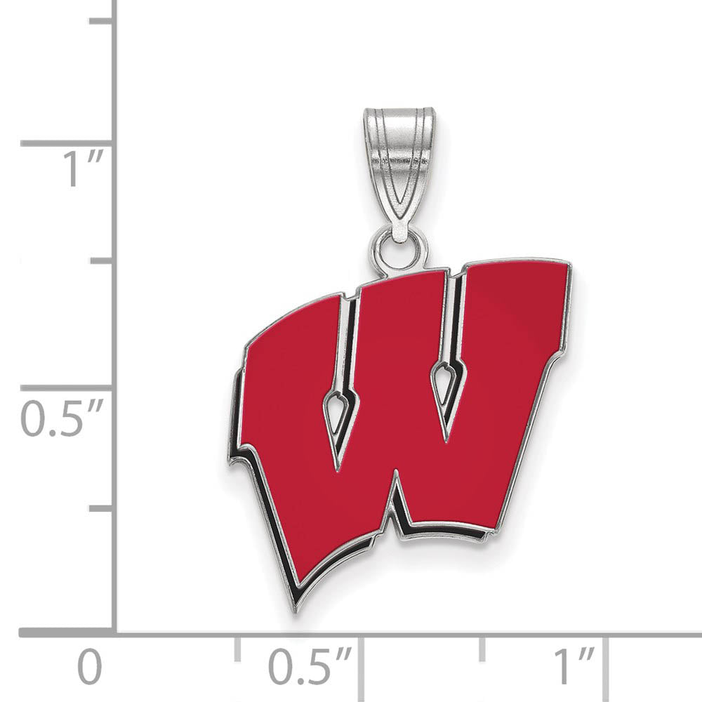 Alternate view of the Sterling Silver U. of Wisconsin Large 'W' Enamel Pendant by The Black Bow Jewelry Co.