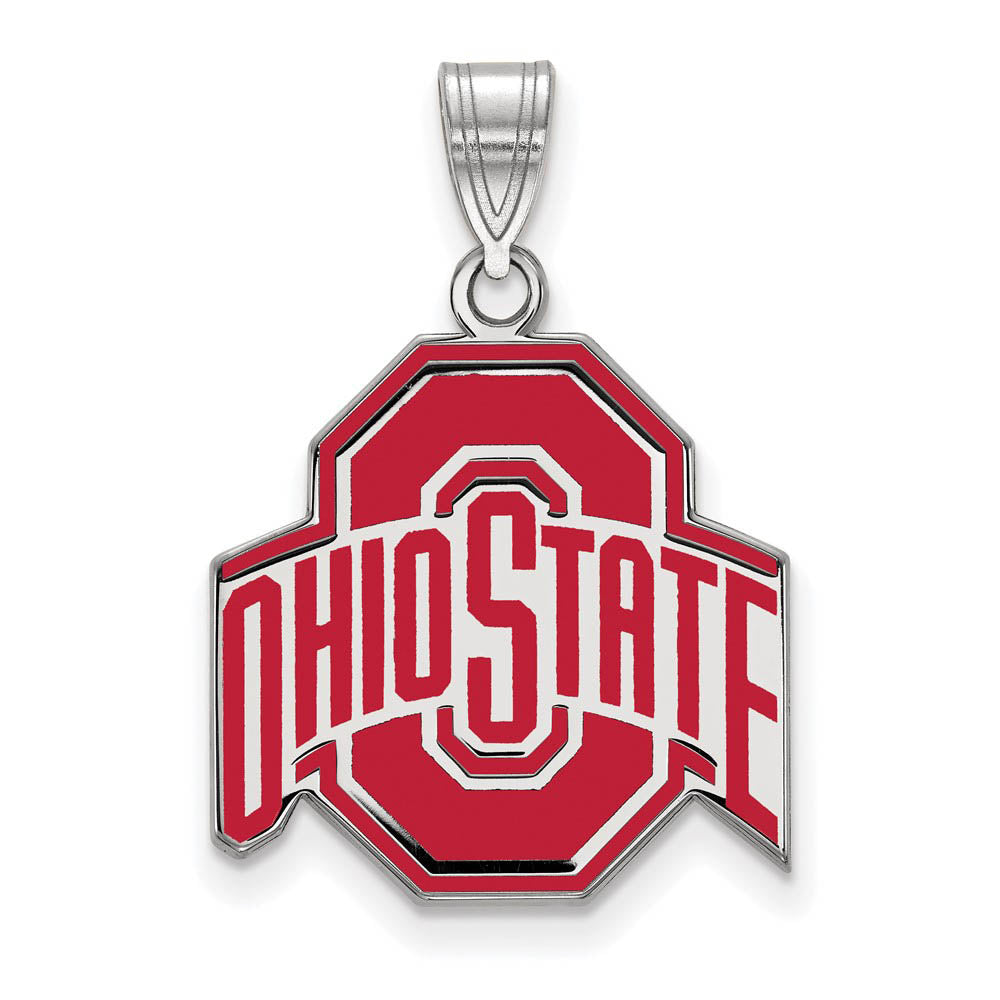 Sterling Silver Ohio State Large Enamel Logo Pendant, Item P18284 by The Black Bow Jewelry Co.