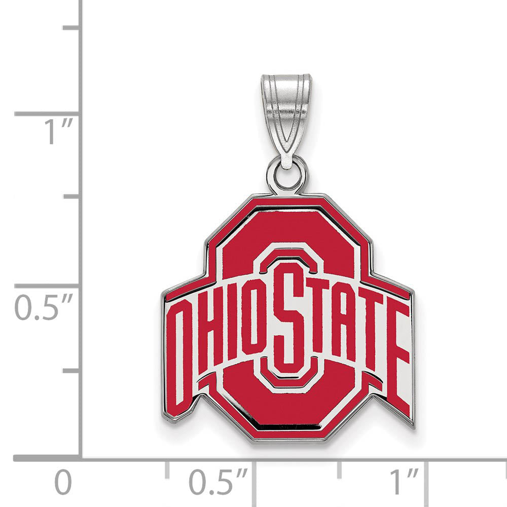 Alternate view of the Sterling Silver Ohio State Large Enamel Logo Pendant by The Black Bow Jewelry Co.