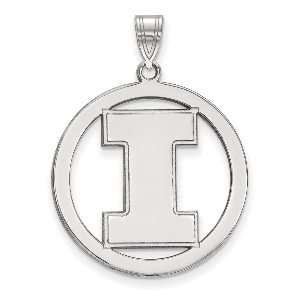 Sterling Silver U. of Illinois XL Initial I Circle Pendant, Item P18298 by The Black Bow Jewelry Co.