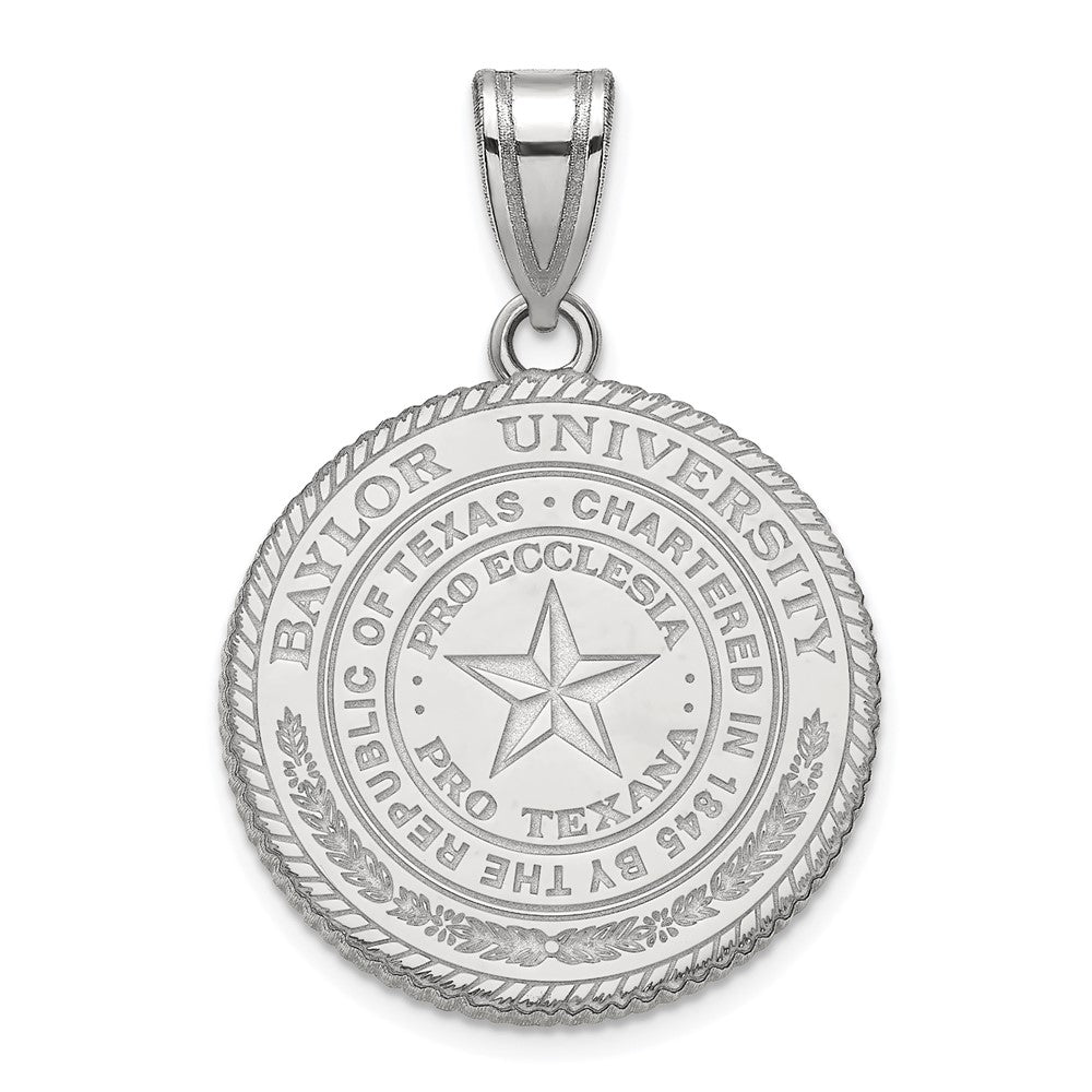Sterling Silver Baylor U Large Crest Disc Pendant, Item P18312 by The Black Bow Jewelry Co.