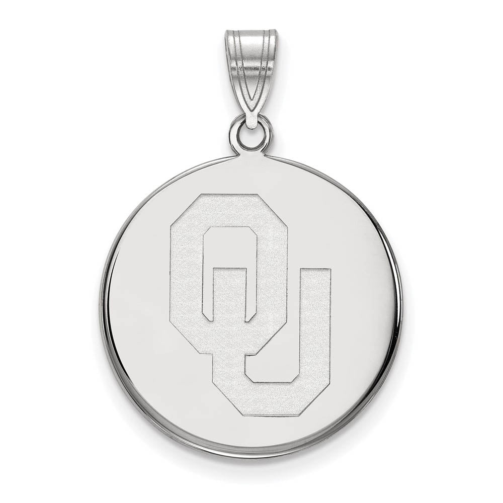 Sterling Silver U. of Oklahoma Large 'OU' Disc Pendant, Item P18315 by The Black Bow Jewelry Co.