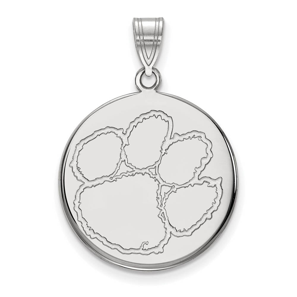 Sterling Silver Clemson U Large Disc Pendant, Item P18326 by The Black Bow Jewelry Co.
