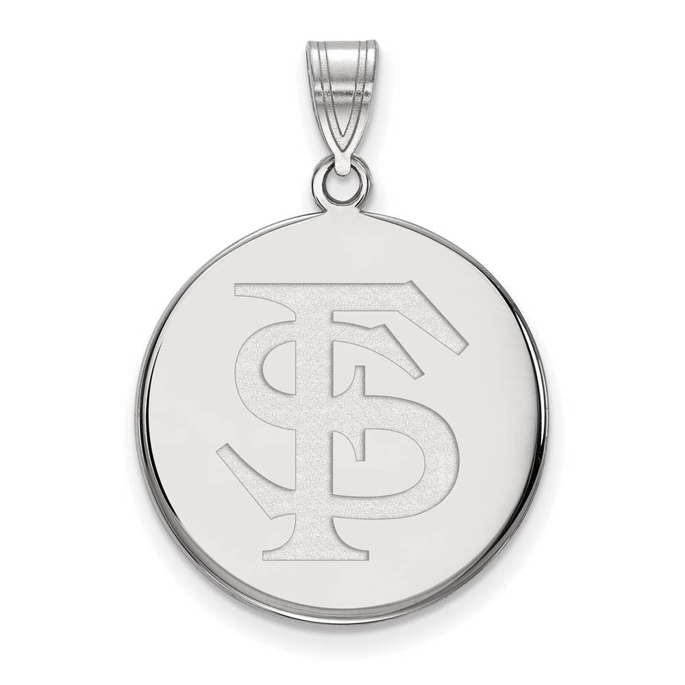 Sterling Silver Florida State Large 'FS' Disc Pendant, Item P18327 by The Black Bow Jewelry Co.