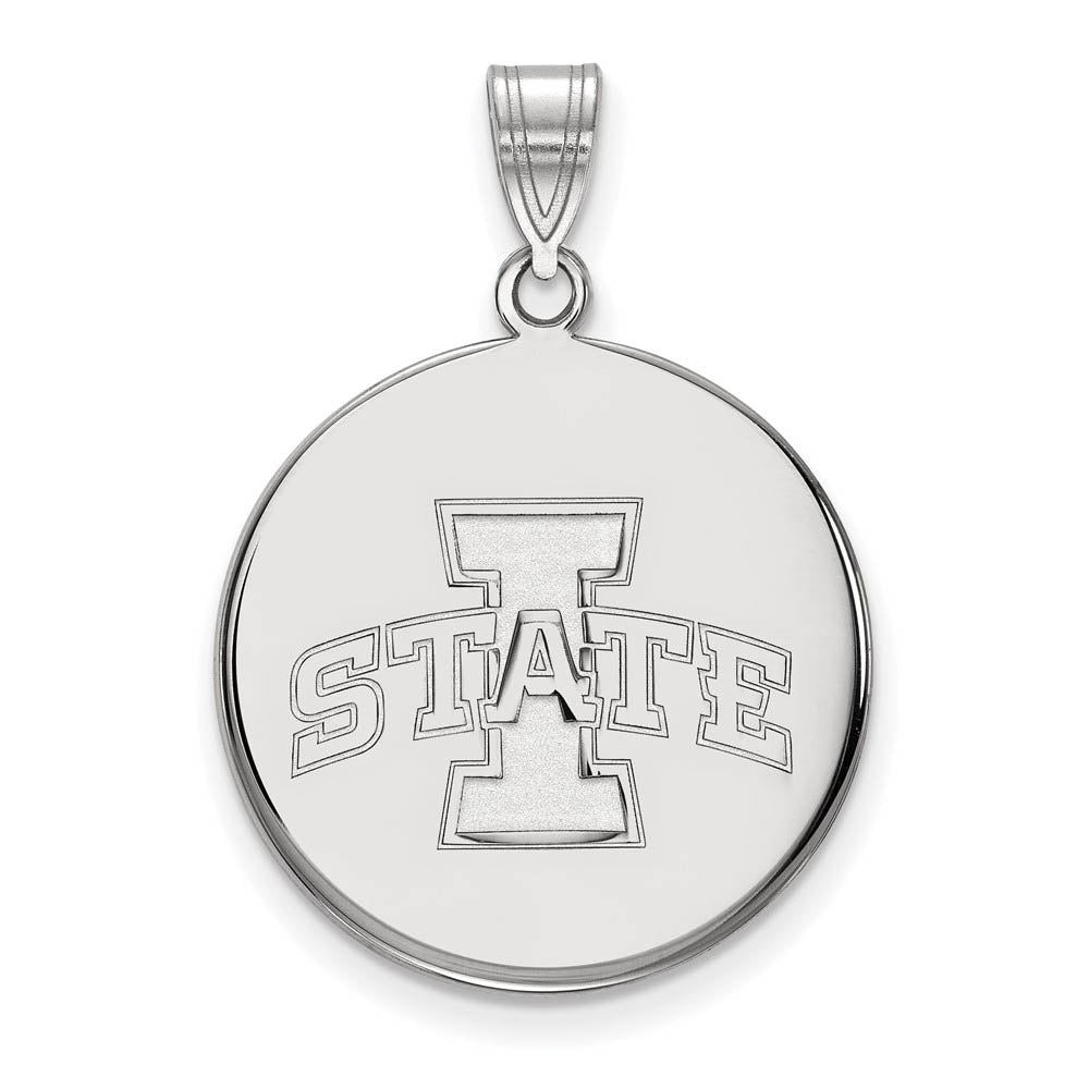 Sterling Silver Iowa State Large Disc Pendant, Item P18328 by The Black Bow Jewelry Co.