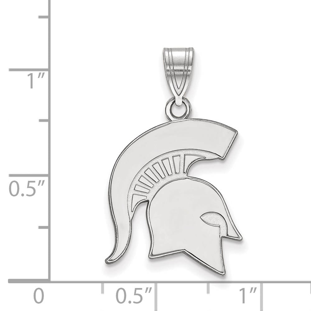 Alternate view of the Sterling Silver Michigan State Large Logo Pendant by The Black Bow Jewelry Co.