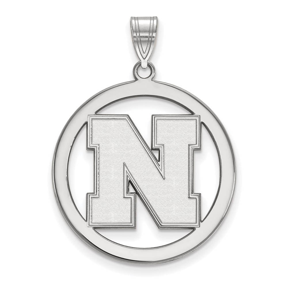 Sterling Silver U. of Nebraska XL Initial N Circle Pendant, Item P18398 by The Black Bow Jewelry Co.
