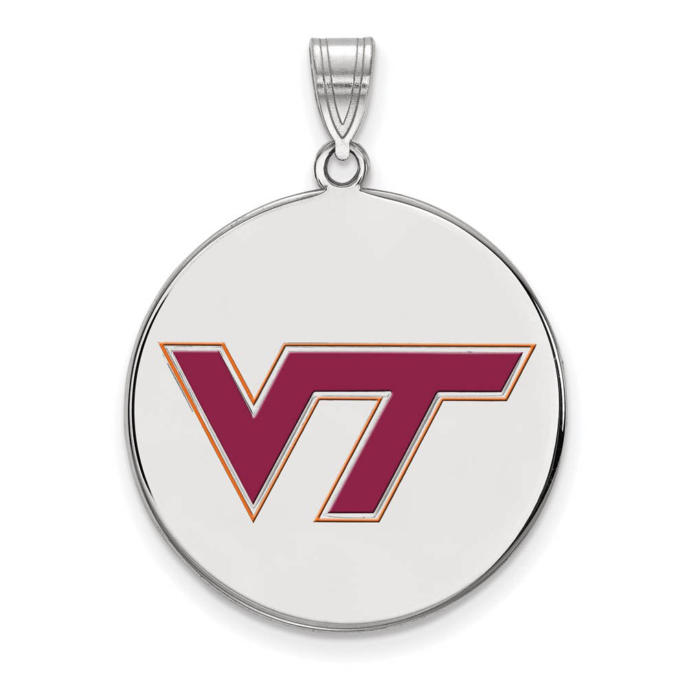 Sterling Silver Virginia Tech Large Enamel Logo Disc Pendant, Item P18459 by The Black Bow Jewelry Co.