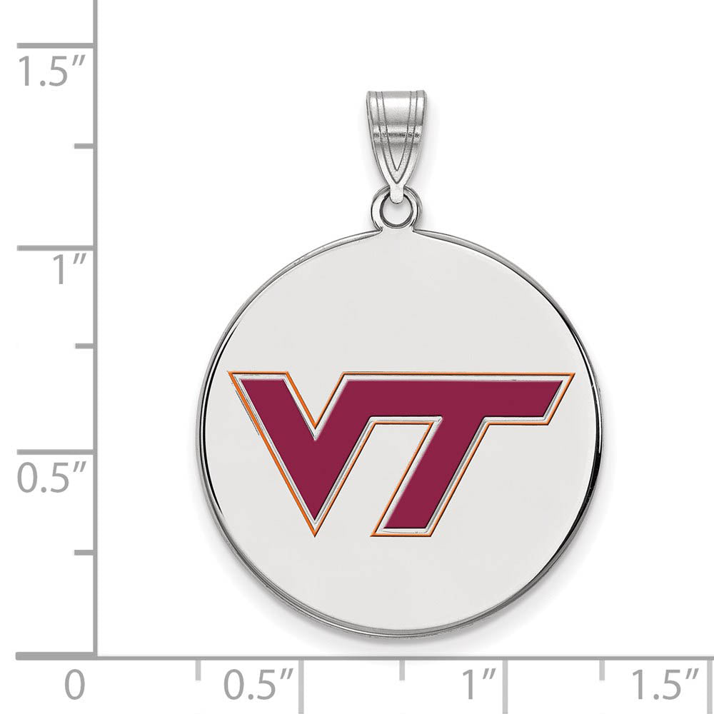 Alternate view of the Sterling Silver Virginia Tech Large Enamel Logo Disc Pendant by The Black Bow Jewelry Co.