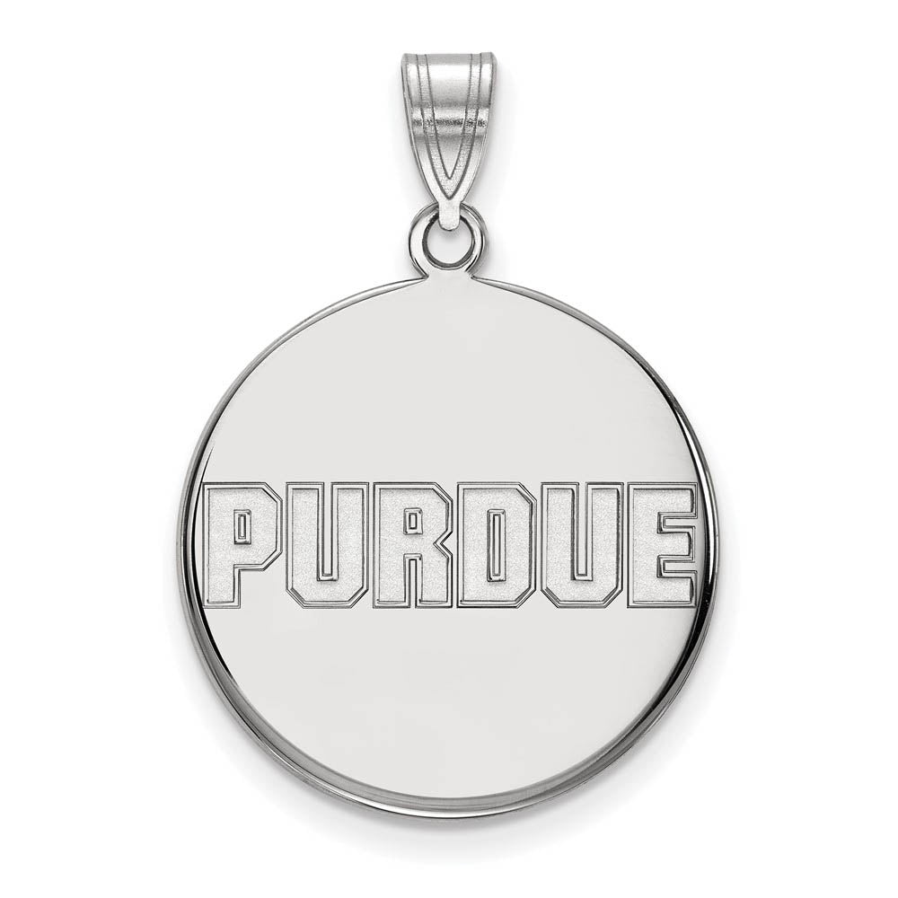 Sterling Silver Purdue Large Script Disc Pendant, Item P18465 by The Black Bow Jewelry Co.