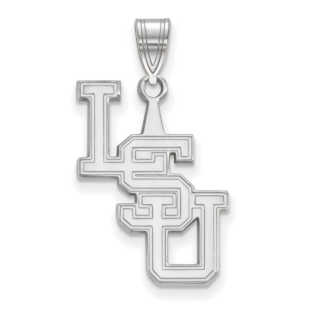 Sterling Silver Louisiana State Large Stacked 'LSU' Pendant, Item P18473 by The Black Bow Jewelry Co.