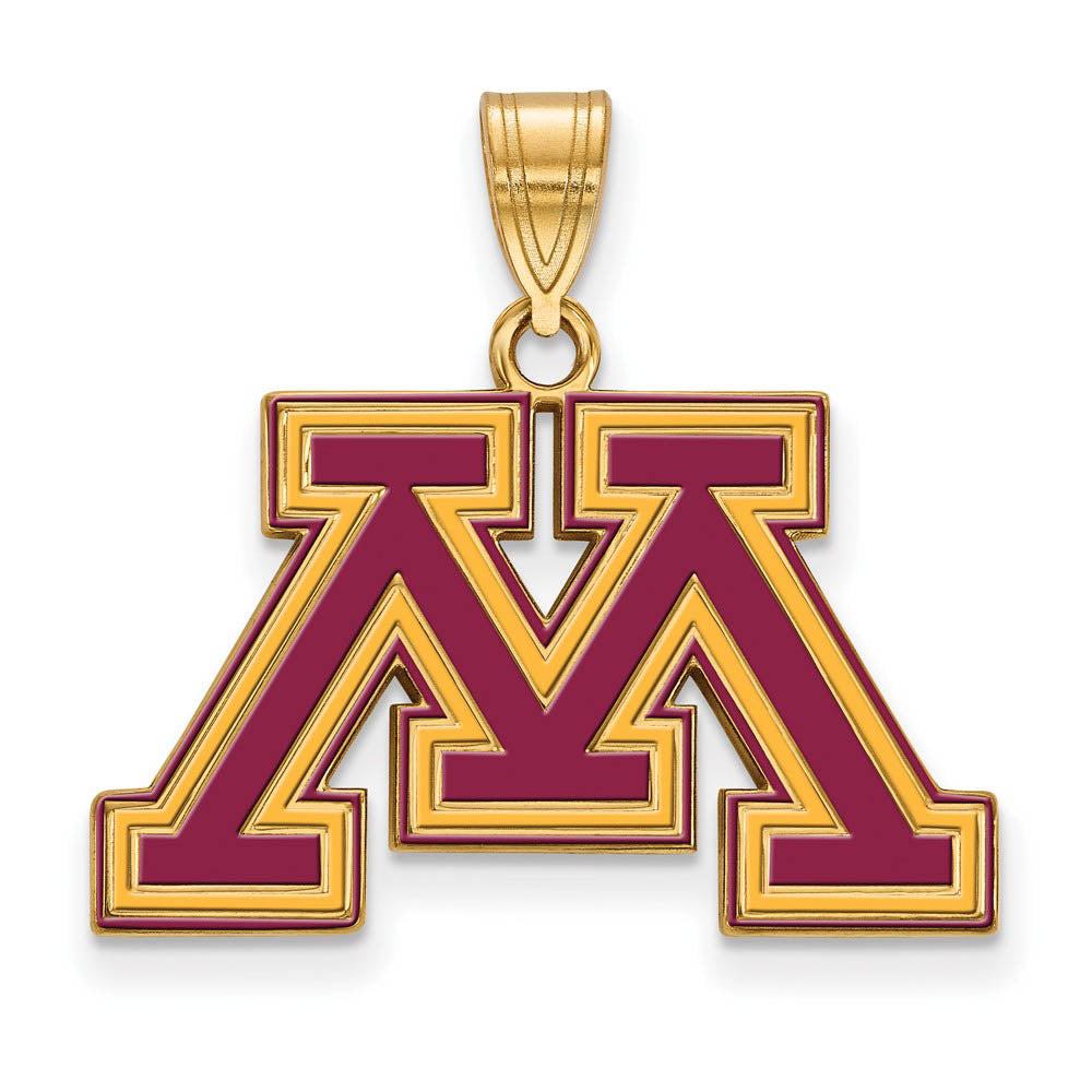 14k Gold Plated Silver U. of Minnesota Med Enamel 'M' Pendant, Item P18482 by The Black Bow Jewelry Co.