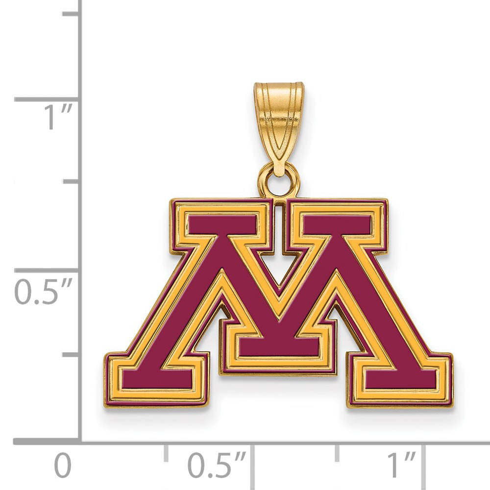 Alternate view of the 14k Gold Plated Silver U. of Minnesota Med Enamel 'M' Pendant by The Black Bow Jewelry Co.