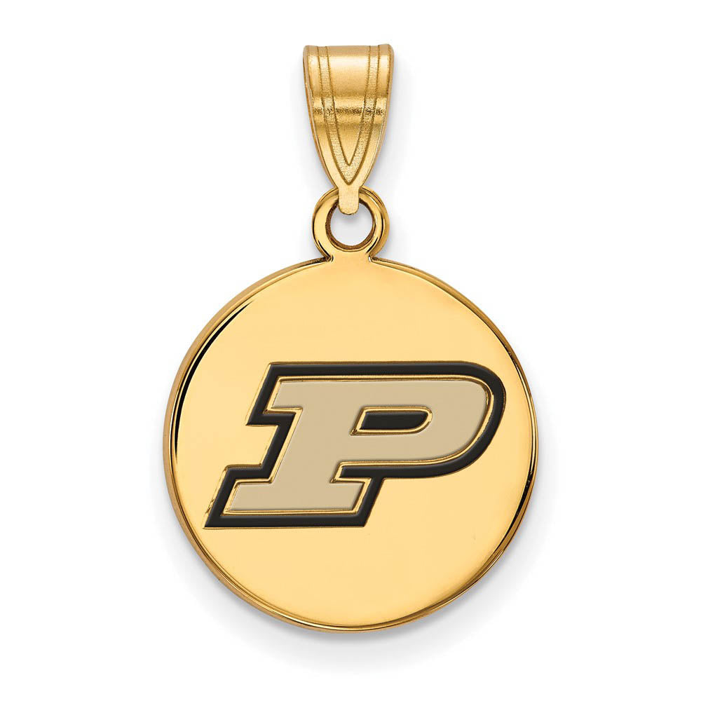 14k Gold Plated Silver Purdue Medium Enamel 'P' Disc Pendant, Item P18486 by The Black Bow Jewelry Co.