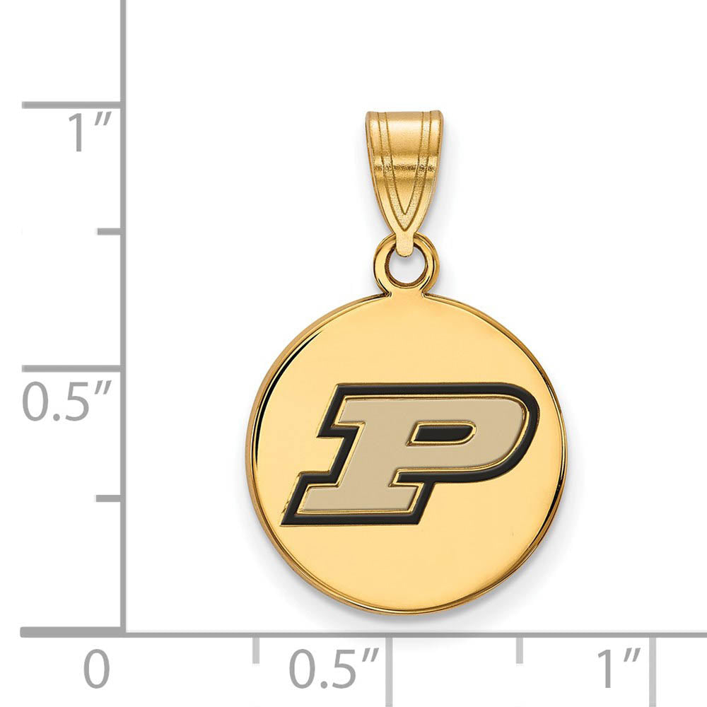 Alternate view of the 14k Gold Plated Silver Purdue Medium Enamel 'P' Disc Pendant by The Black Bow Jewelry Co.