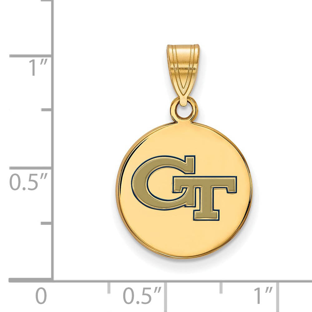 Alternate view of the 14k Gold Plated Silver Georgia Tech Med Enameled Disc Pendant by The Black Bow Jewelry Co.