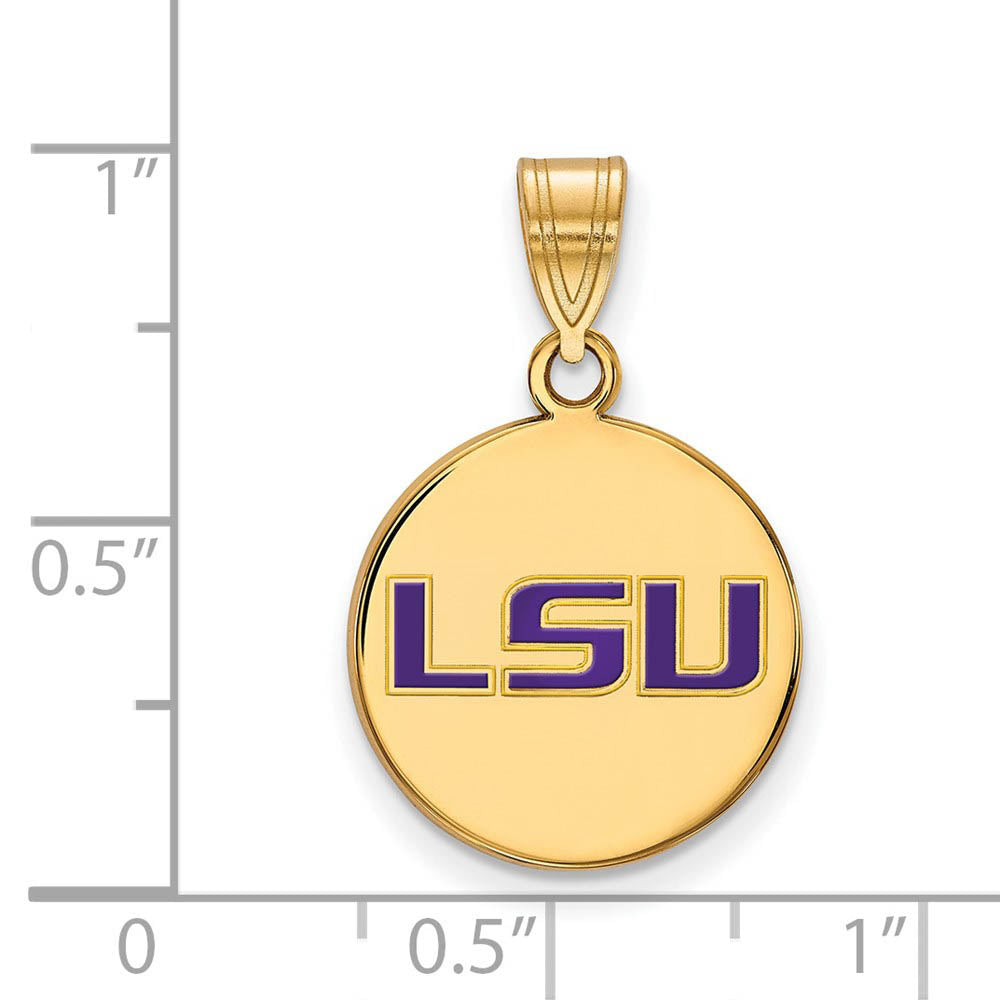 Alternate view of the 14k Gold Plated Silver Louisiana State Medium Enamel Disc Pendant by The Black Bow Jewelry Co.