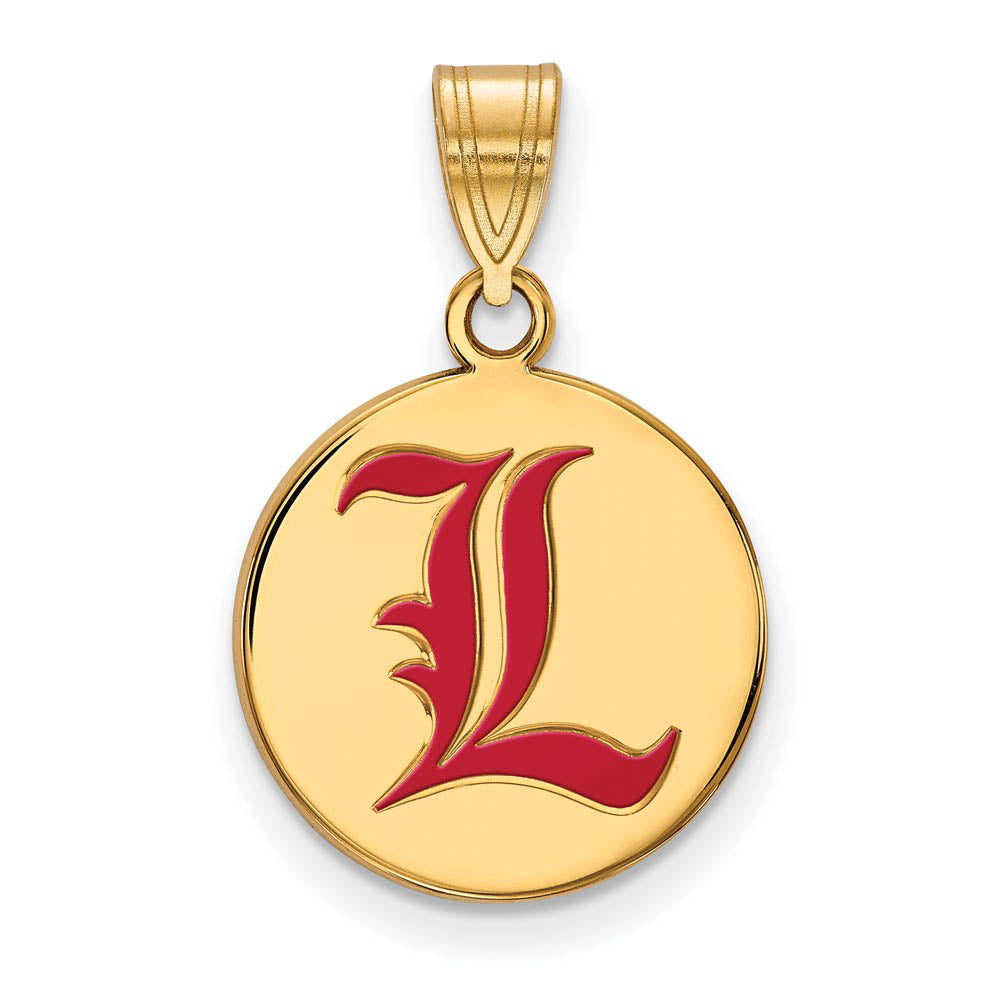 14k Gold Plated Silver U of Louisville Medium Enamel Disc Pendant, Item P18490 by The Black Bow Jewelry Co.