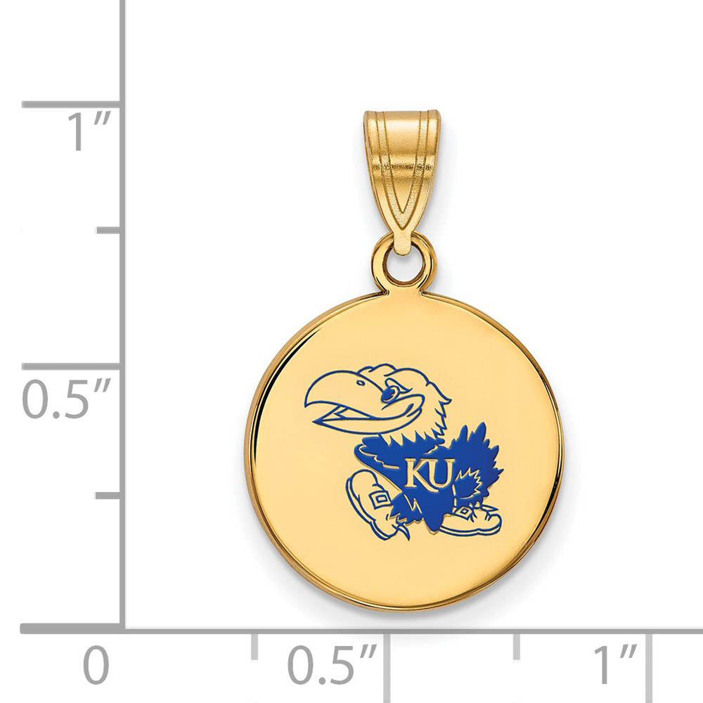 Alternate view of the 14k Gold Plated Silver U. of Kansas Med Enamel Disc Pendant by The Black Bow Jewelry Co.