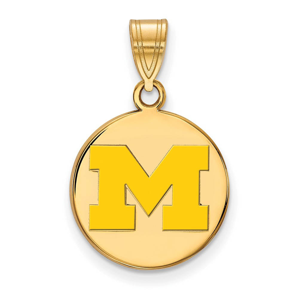 14k Gold Plated Silver U. of Michigan MD Yellow Enamel Disc Pendant, Item P18493 by The Black Bow Jewelry Co.