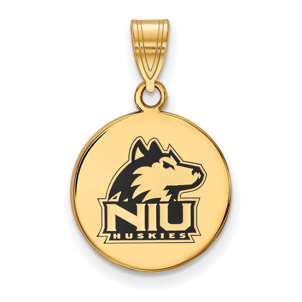 14k Gold Plated Silver Northern Illinois U Md Enamel Disc Pendant, Item P18495 by The Black Bow Jewelry Co.