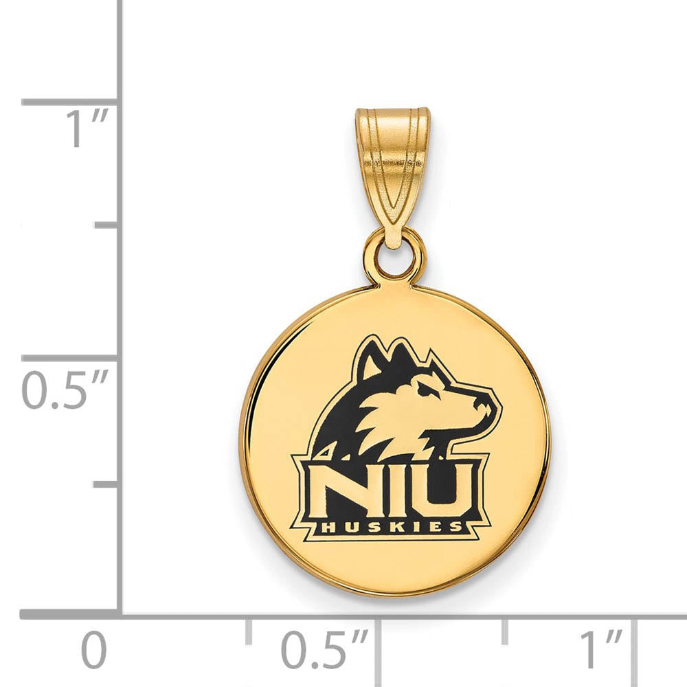 Alternate view of the 14k Gold Plated Silver Northern Illinois U Md Enamel Disc Pendant by The Black Bow Jewelry Co.