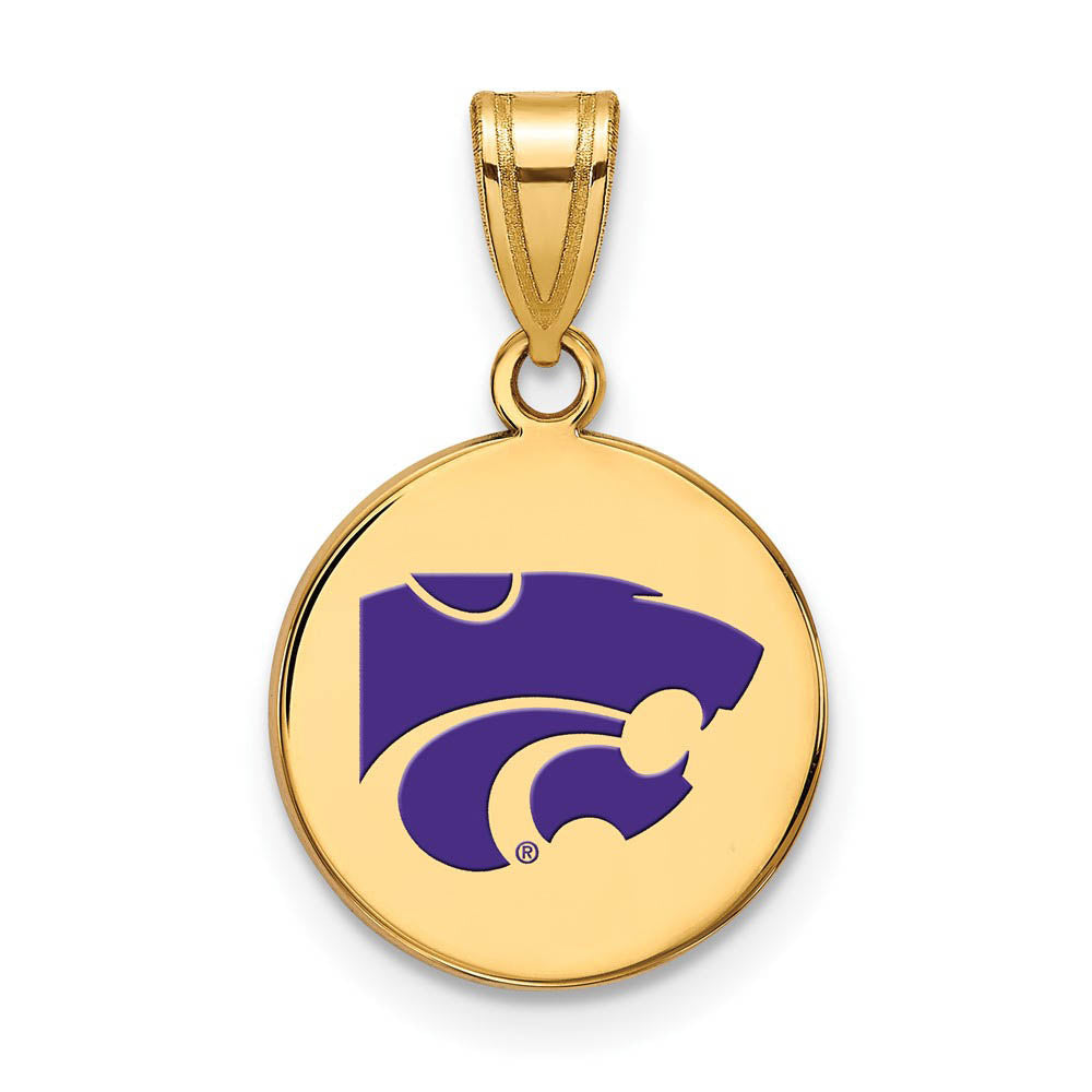 14k Gold Plated Silver Kansas State Medium Enamel Disc Pendant, Item P18498 by The Black Bow Jewelry Co.